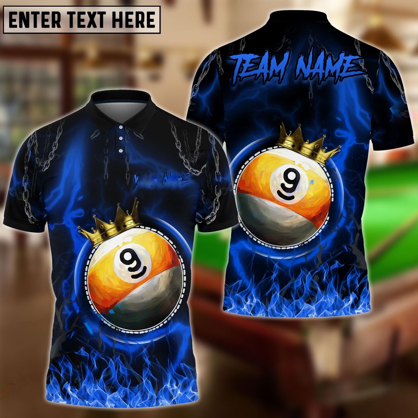 Frenzidea Billiards Ball 9 Chain King Personalized Name, Team Name Unisex Shirt ( 4 Colors )