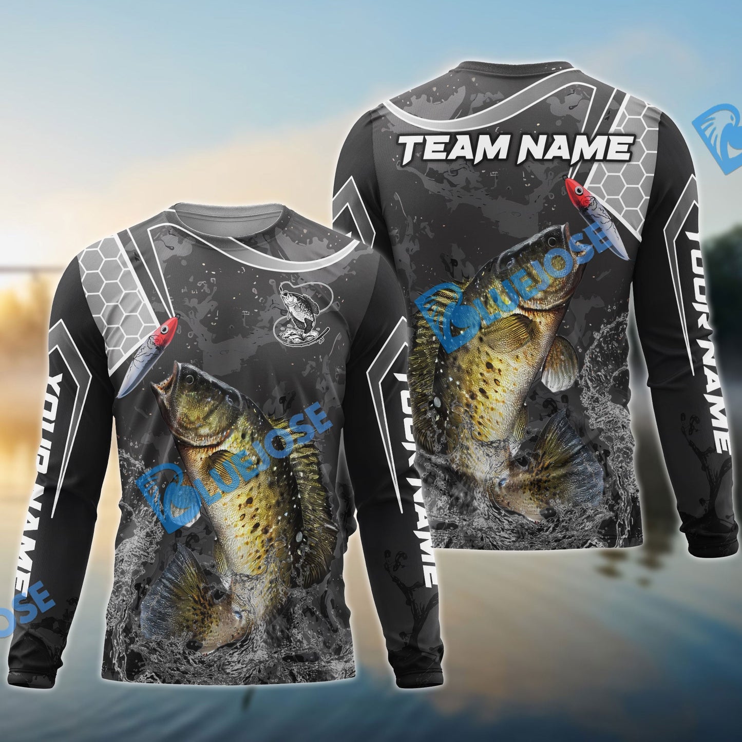 Frenzidea Crappie Fishing Gray Camo Sport Custom Name & Team Name 3D Shirts