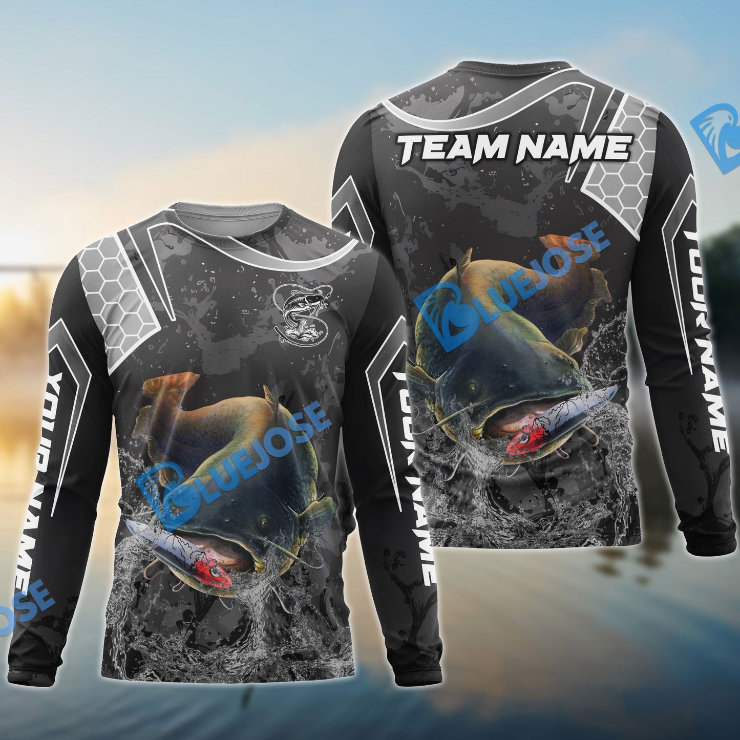 Frenzidea Catfish Fishing Gray Camo Sport Custom Name & Team Name 3D Shirts