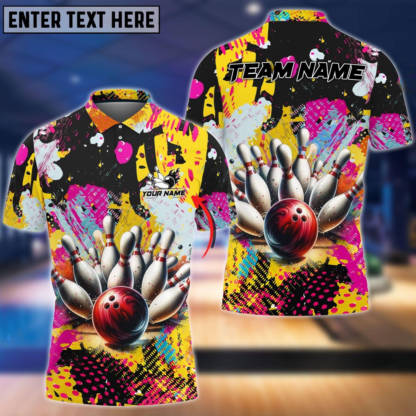 Frenzideas Bowling Graffiti Yellow Customized Name, Team Name 3D Shirt