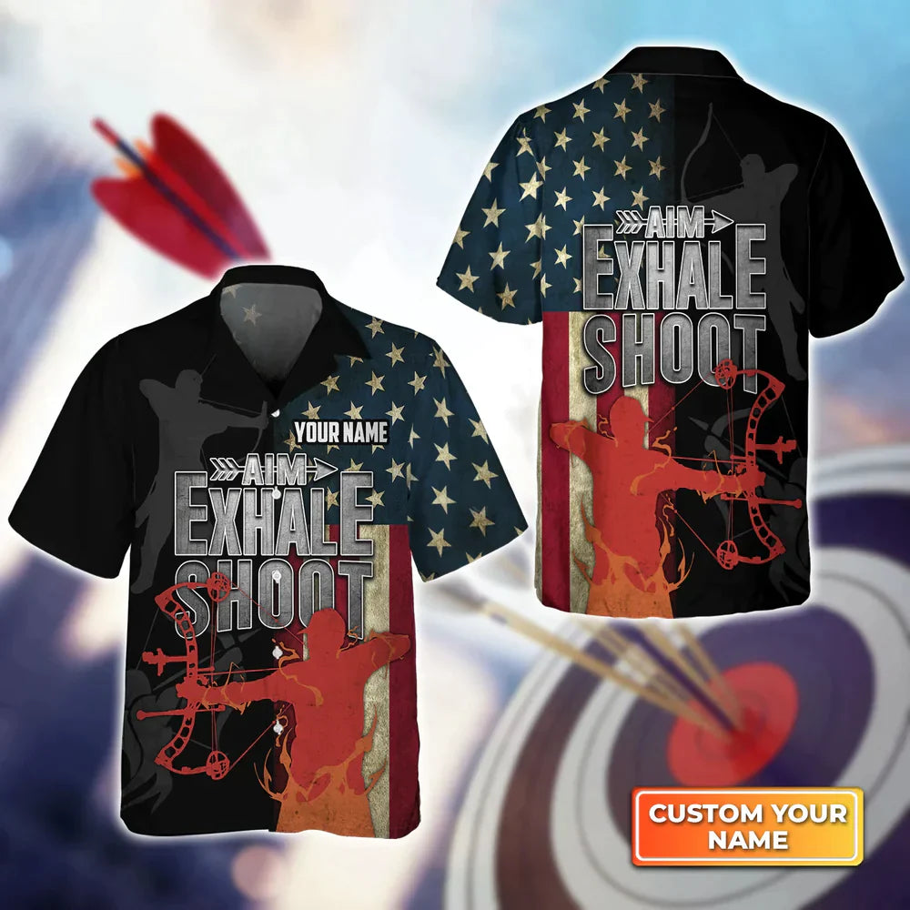 Frenzidea Archery Aim Exhale Shoot Personalized Name 3D Hawaiian Shirt