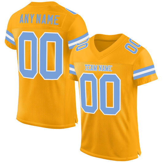 Frenzidea Custom Gold Light Blue-White Mesh Authentic Football Jersey