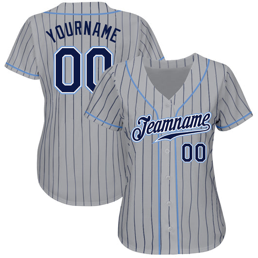 Frenzidea Custom Gray Navy Pinstripe Navy-Light Blue Authentic Baseball Jersey