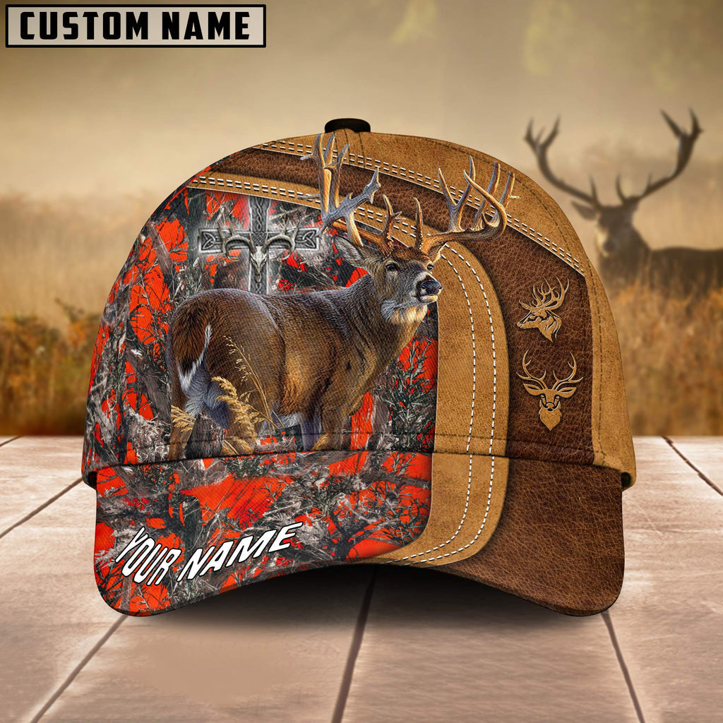 Frenzidea Cross America Hunting Deer Leather Pattern Multicolor Personalized Cap