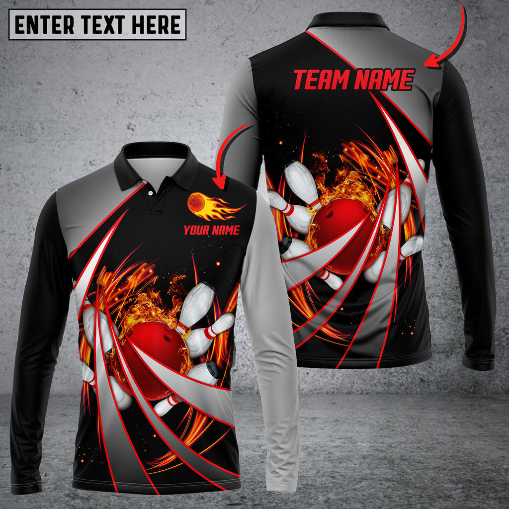Frenzideas Flame Bowling And Pins Tornado Pattern Multicolor Customized Name 3D Shirt