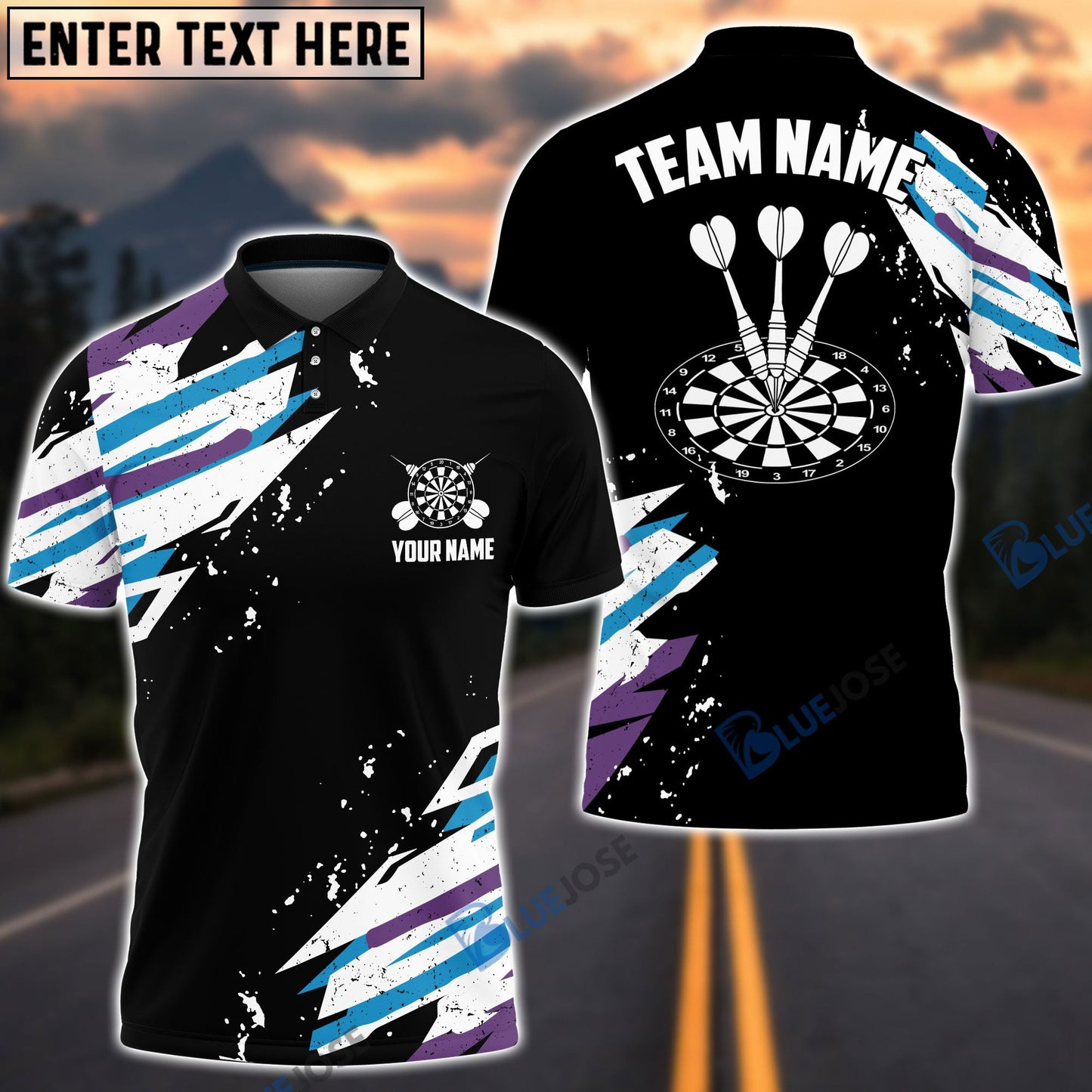 Frenzidea Blue And Black Darts Personalized Name, Team Name 3D Shirt