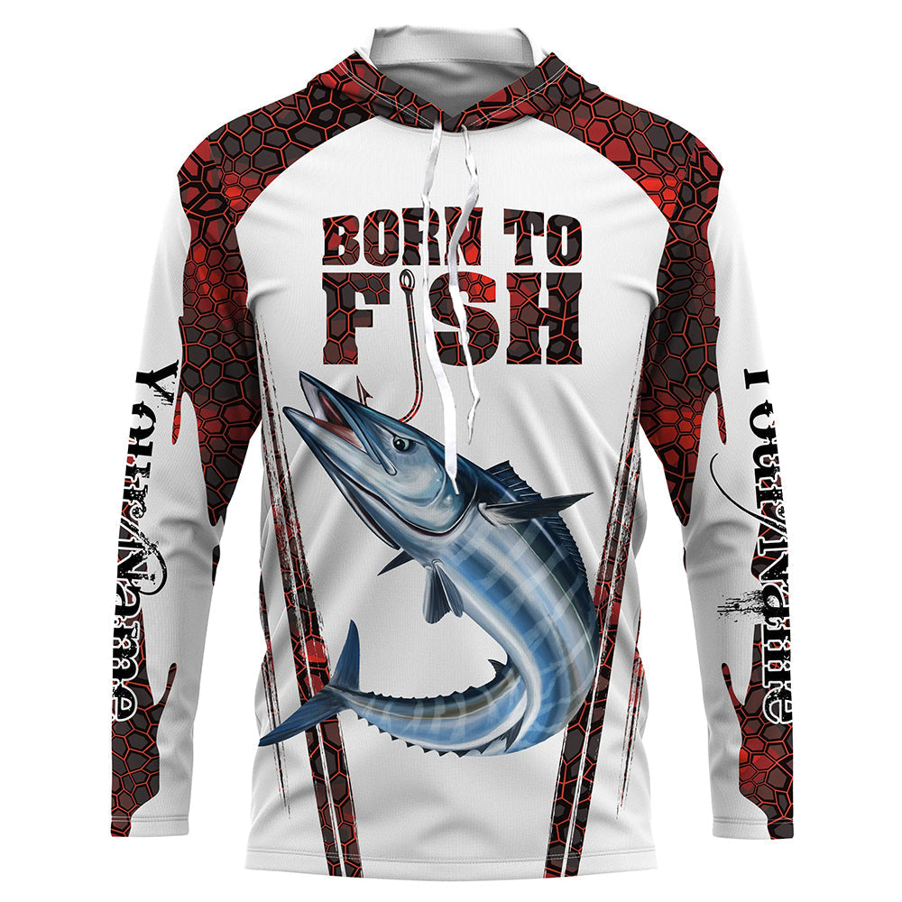 Frenzidea "Born To Fish" Wahoo Fishing Red Camo Custom Name Long Sleeve Fishing Shirts