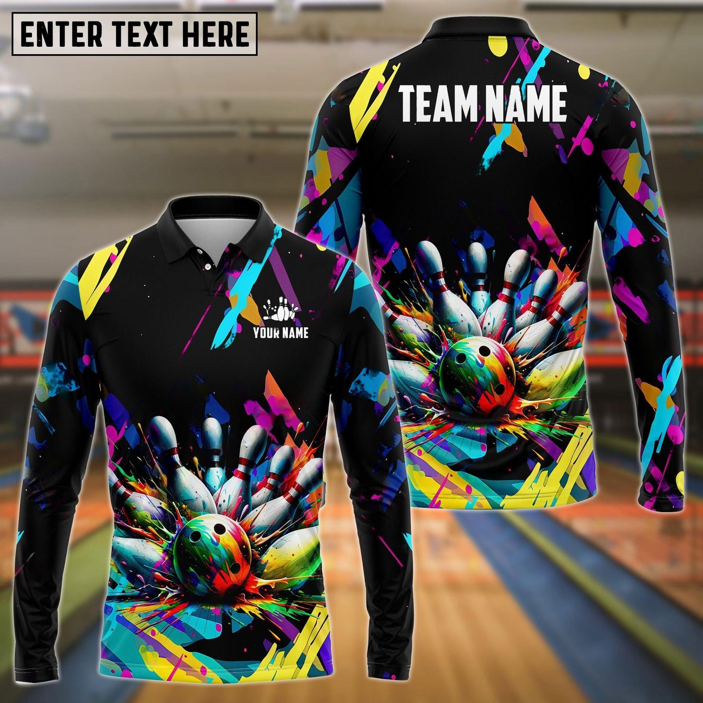 frenzideas Bowling Graffiti Splash Paint Customized Name, Team Name 3D Shirt