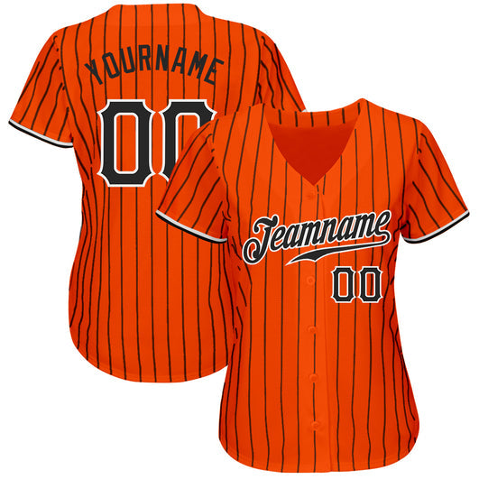 Frenzidea Custom Orange Black Pinstripe Black-White Authentic Baseball Jersey