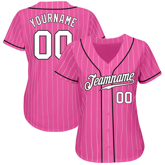 Frenzidea Custom Pink White Pinstripe White-Black Authentic Baseball Jersey