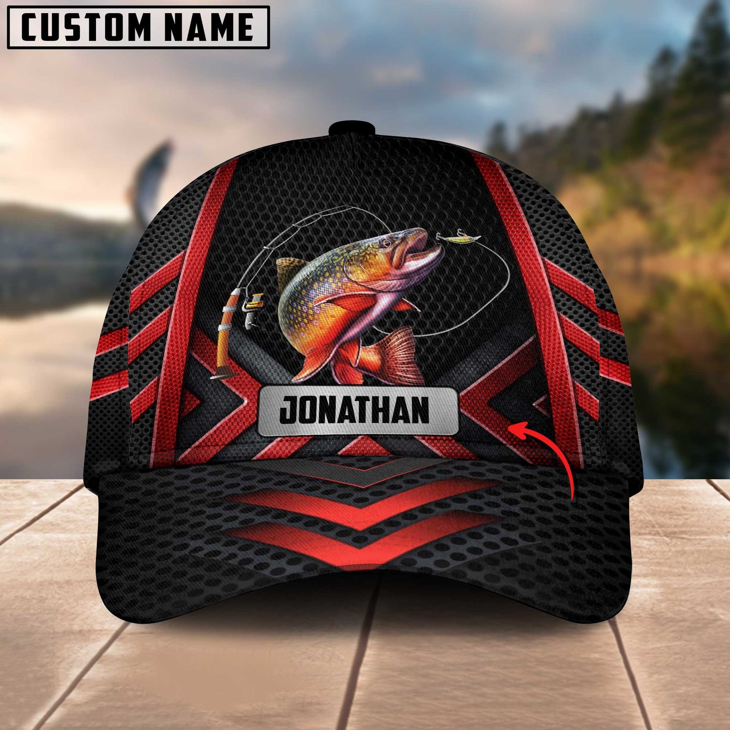 Frenzidea Personalized Fishing Black & Red Cap