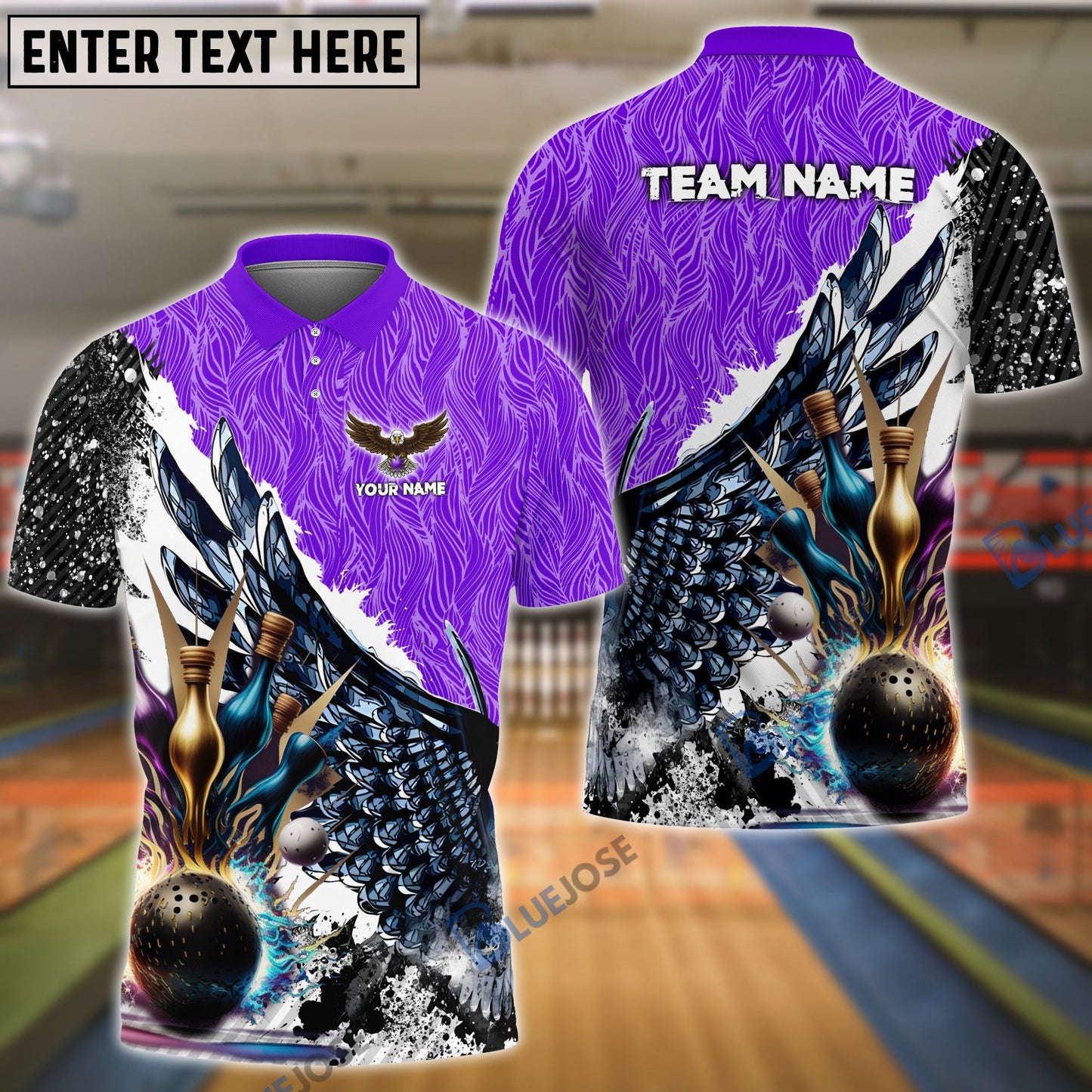 Frenzideas Wing Bowling And Pins Pattern Customized Name, Team Name 3D Shirt (4 Colors)