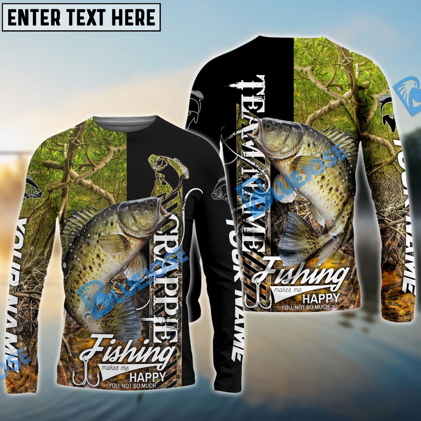 Frenzidea Crappie Fishing Jungle Camo Custom Name & Team Name 3D Shirts