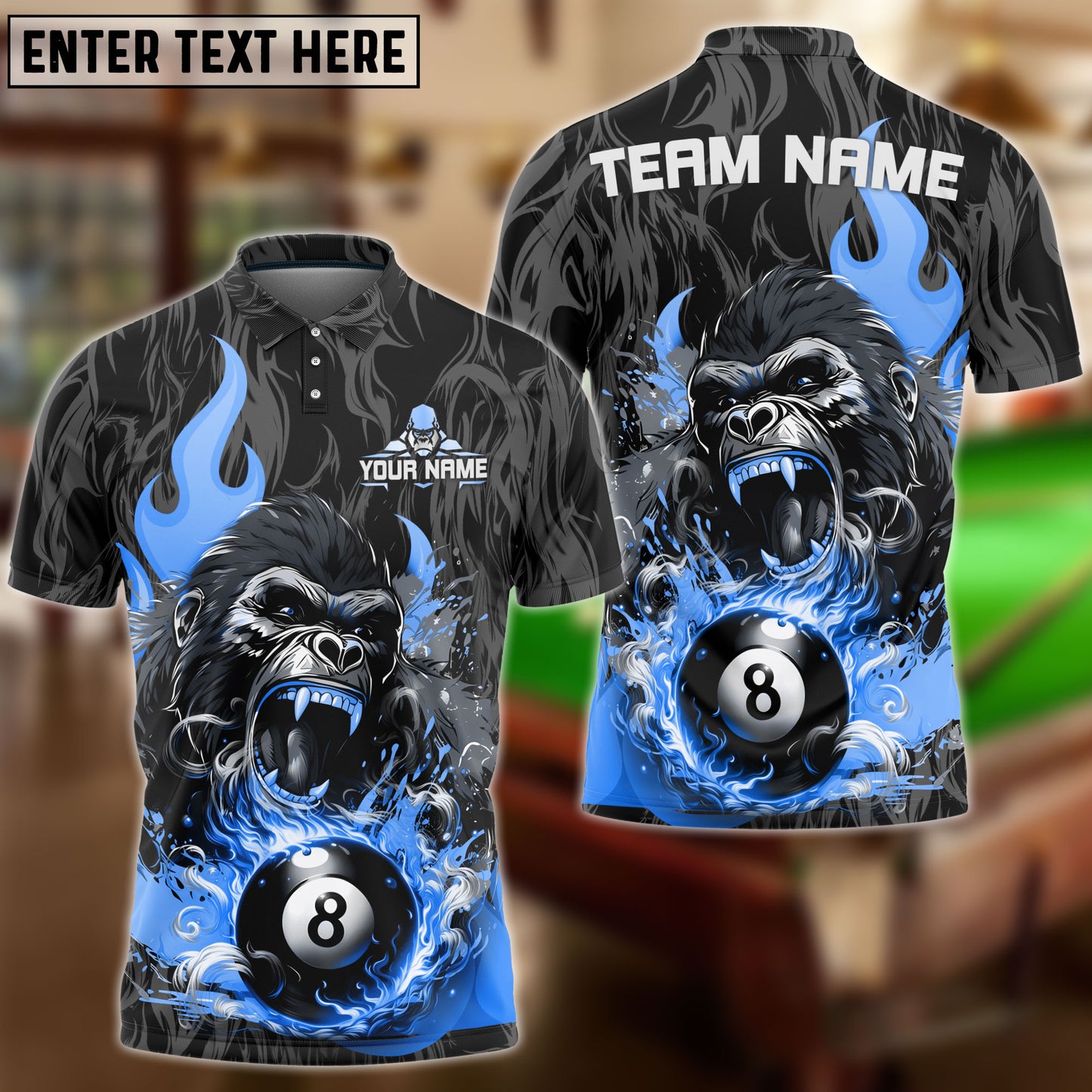 Frenzidea Billiards 8 Ball Versus Kong Personalized Name, Team Name Unisex Shirt ( 4 Colors )