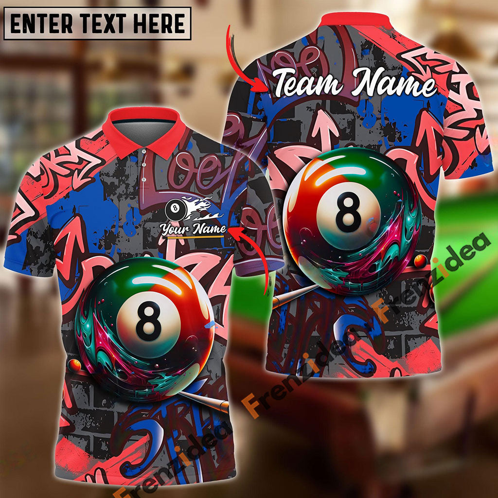 Frenzidea Billiards Ball 8 Graffiti Street Personalized Name, Team Name Unisex Shirt ( 4 Colors )