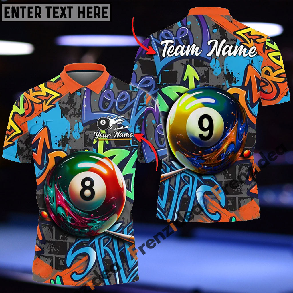 Frenzidea Billiards Ball 8 & Ball 9 Graffiti Street Personalized Name Shirt