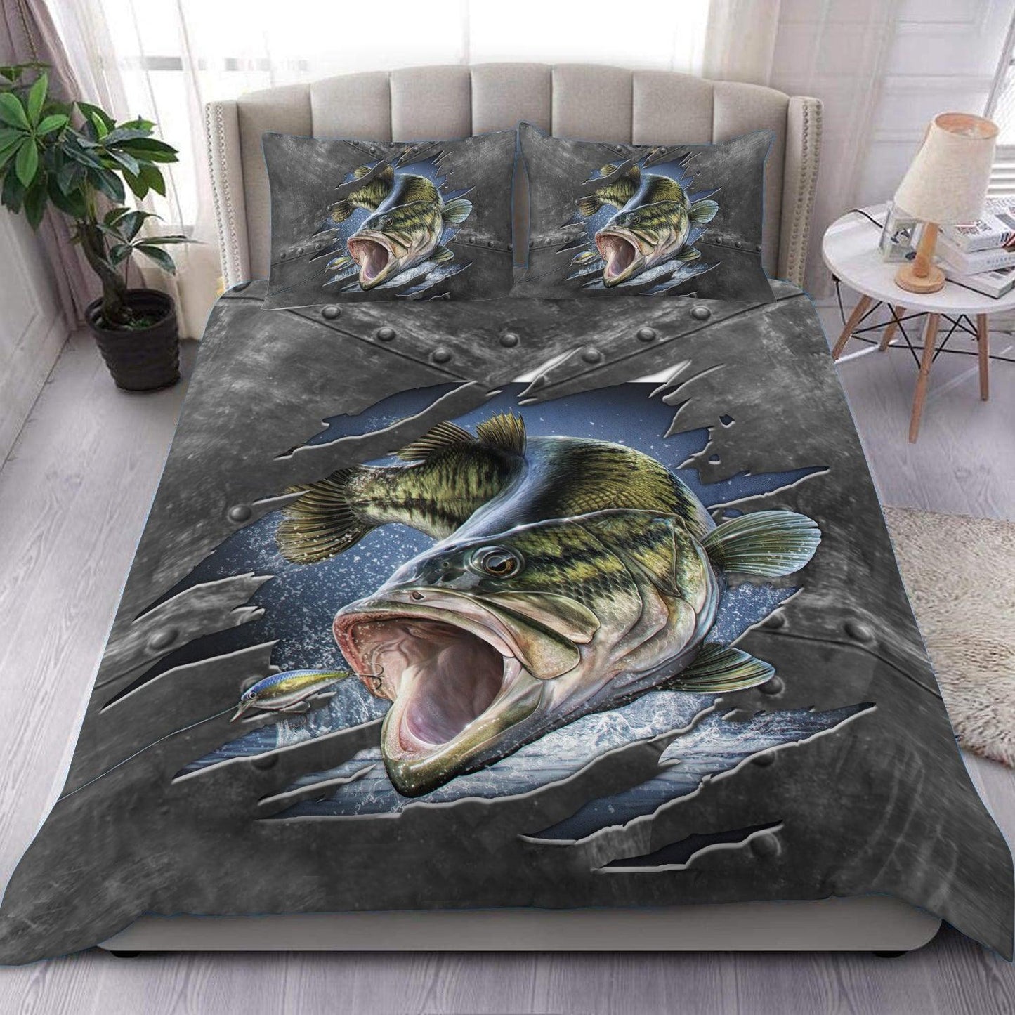 Frenzidea Bass Fishing Metal Pattern Bedding Set