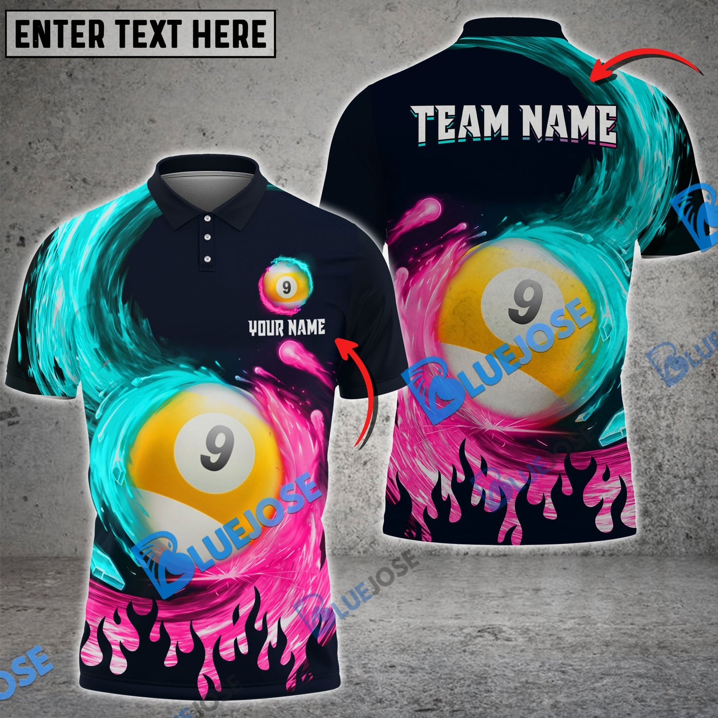 Frenzidea Billiards Ball 9 Spinning Paint Personalized Name, Team Name Unisex Shirt ( 4 Colors )