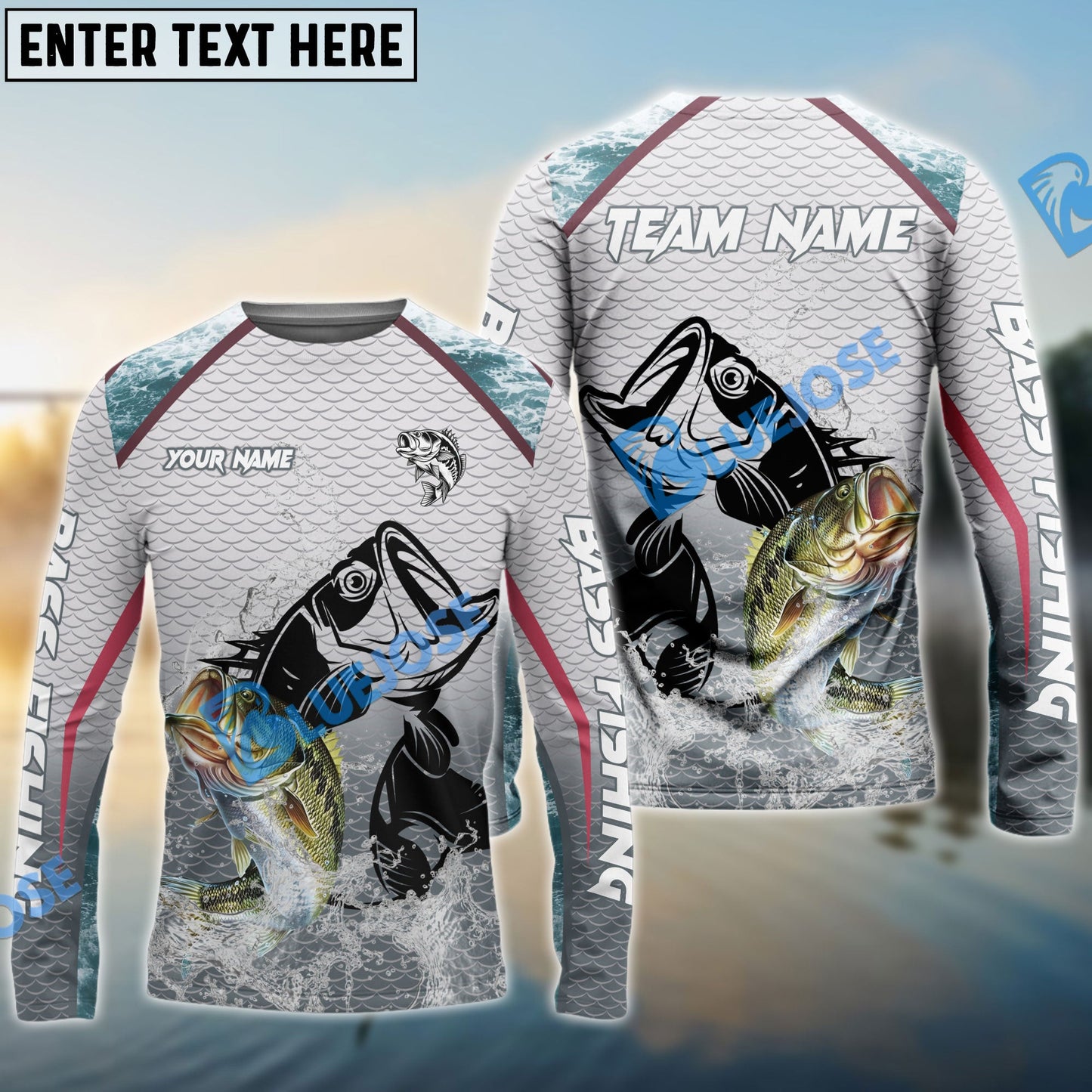 Frenzidea Bass Fishing White Fin Water Silhouette Sport Custom Name & Team Name 3D Shirts