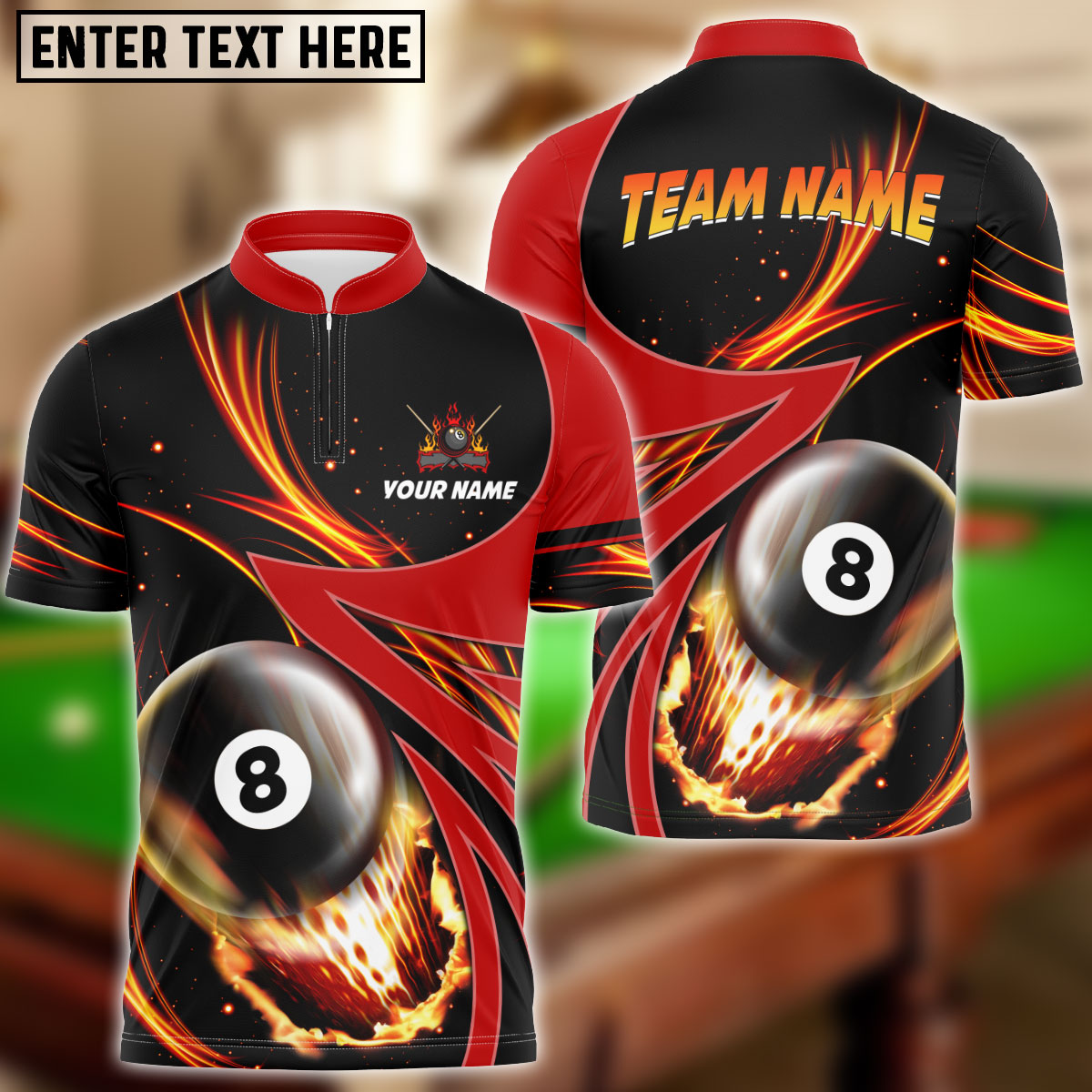 frenzidea Billiards Fire Colourful Personalized Name, Team Name 3D Shirts (3 Colors)
