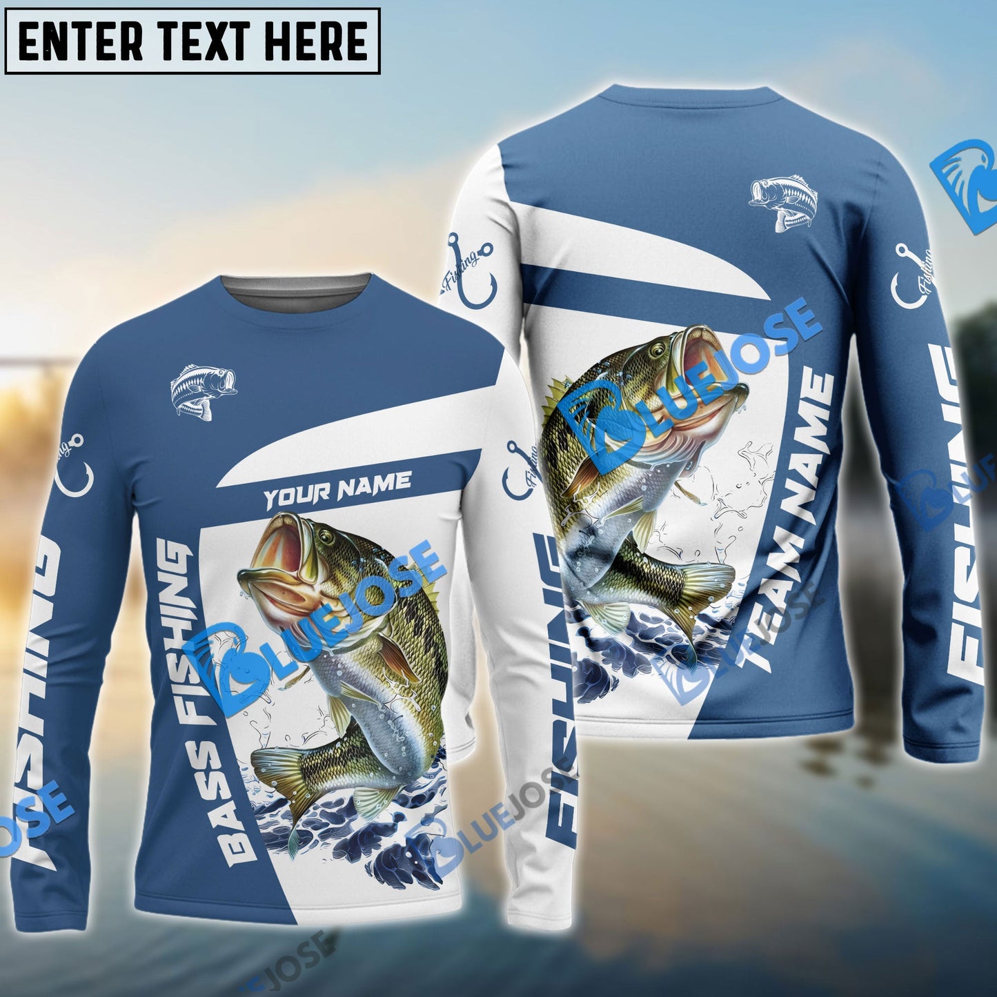 Frenzidea Bass Fishing Light Navy Sport Custom Name & Team Name 3D Shirts