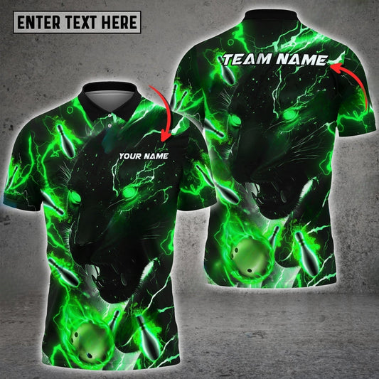 Frenzideas Bowling Black Panther Green Premium Customized Name, Team Name 3D Shirt