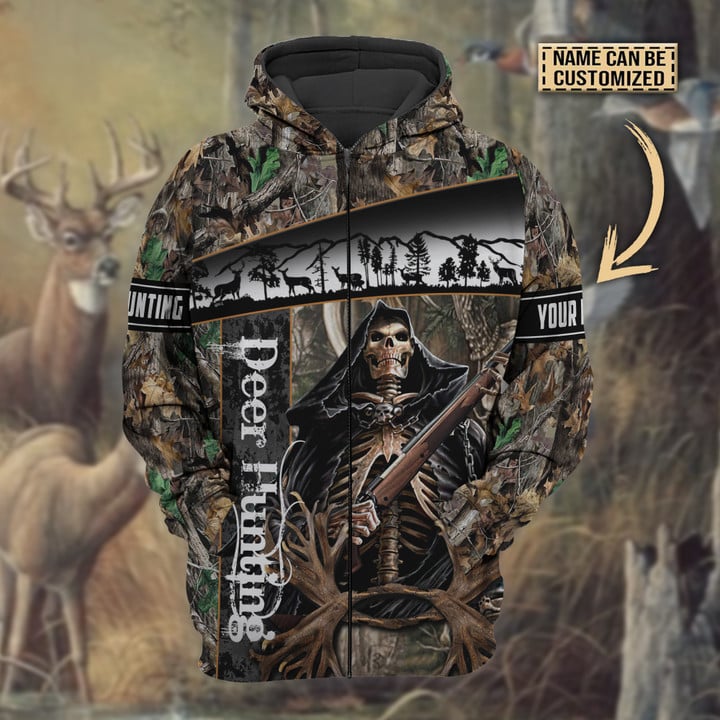 Frenzidea Personalized Name The Death Deer Hunting Hoodie & Zip Hoodie  Multicolor