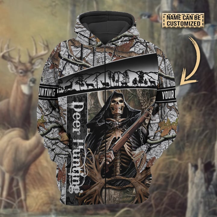 Frenzidea Personalized Name The Death Deer Hunting Hoodie & Zip Hoodie  Multicolor