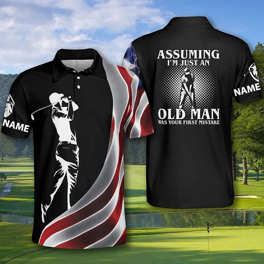 Frenzidea Assuming I'm Just an Old Man Was Your First Mistake Golf Personalized Name Polo Shirt