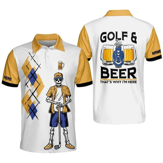 Frenzidea Golf and Beer Personalized Name Polo Shirt