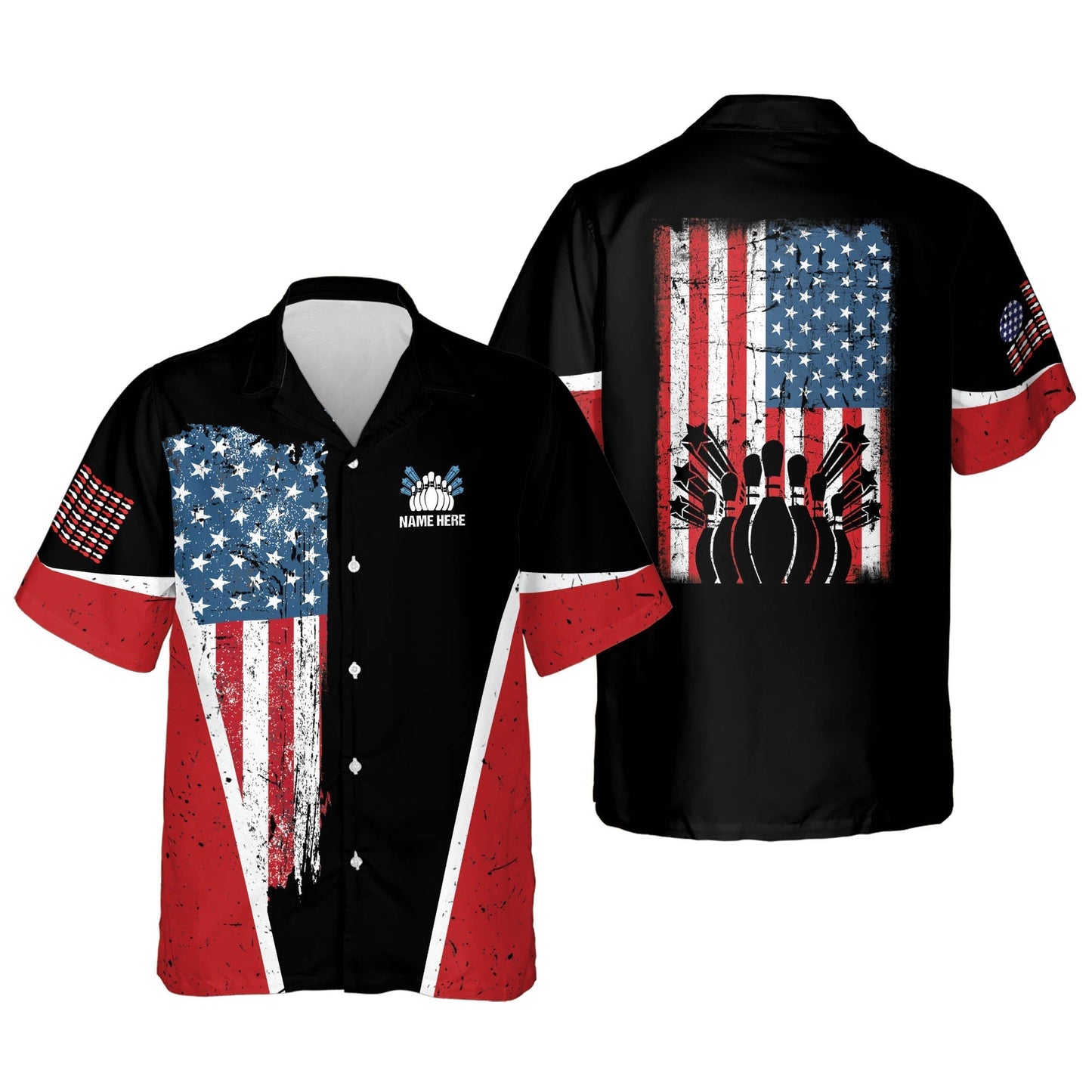 Frenzideas USA Bowling Flag Personalized Name Hawaiian Shirt