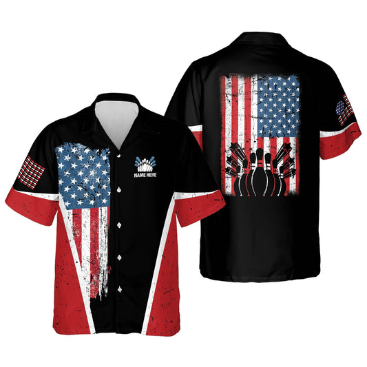 Frenzideas USA Bowling Flag Personalized Name Hawaiian Shirt
