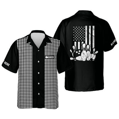 Frenzideas USA Flag Patriotic Bowling Personalized Name Hawaiian Shirt
