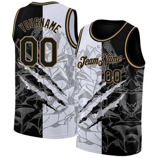 Frenzidea Custom Graffiti Pattern Black-Old Gold 3D Scratch Authentic Basketball Jersey