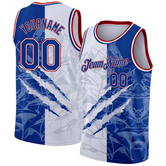 Frenzidea Custom Graffiti Pattern Royal-Red 3D Scratch Authentic Basketball Jersey