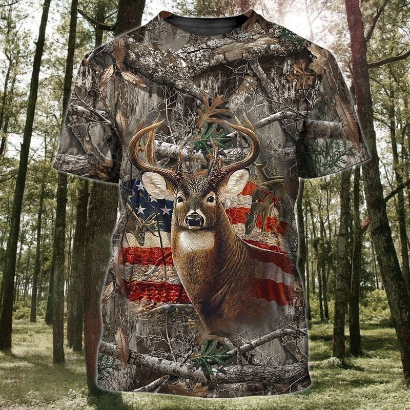 Frenzidea USA Flag Deer Hunting All Over Printed 3D Shirts