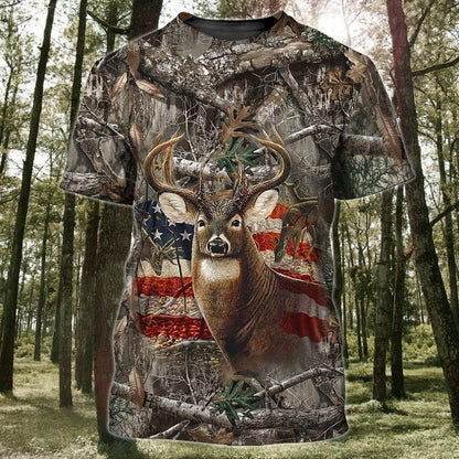 Frenzidea USA Flag Deer Hunting All Over Printed 3D Shirts