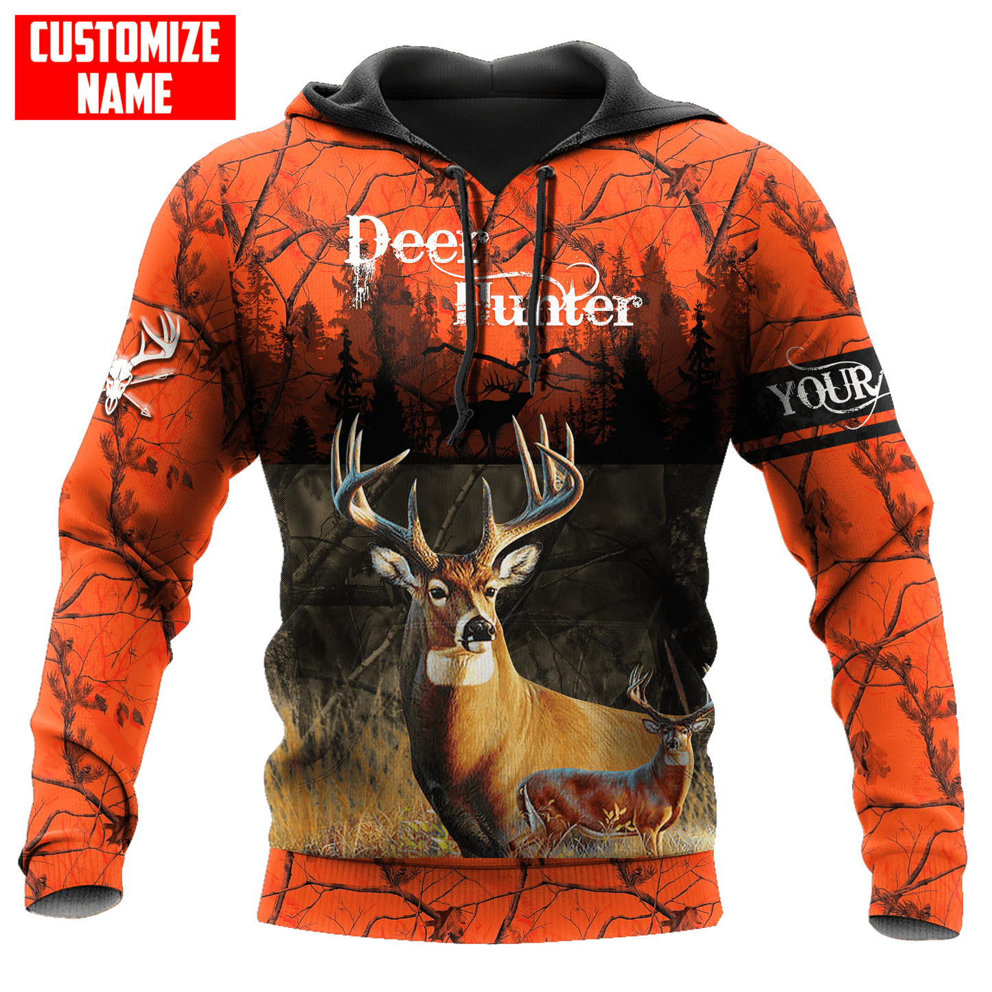 Frenzidea Personalized Name Deer Hunting Orange Green Camo 3D Shirts