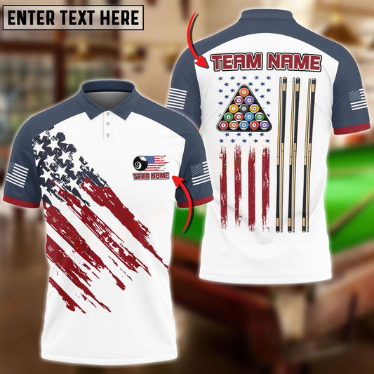 Frenzidea Billiards US Flag Champion Pattern Personalized Name, Team Name Unisex Shirt