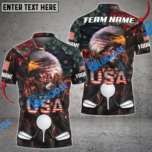 Frenzidea Premium Golden Golf Eagle Pride Of America Customized Name, Team Name 3D Shirts