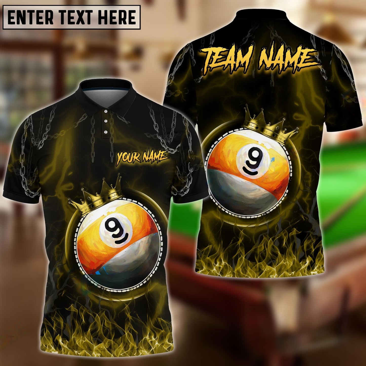 Frenzidea Billiards Ball 9 Chain King Personalized Name, Team Name Unisex Shirt ( 4 Colors )