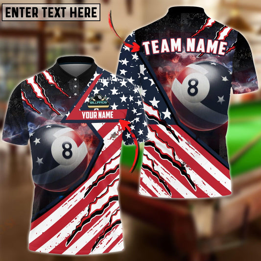 Frenzidea Billiards 8 Ball American Flag Patriot Personalized Name, Team Name Shirt