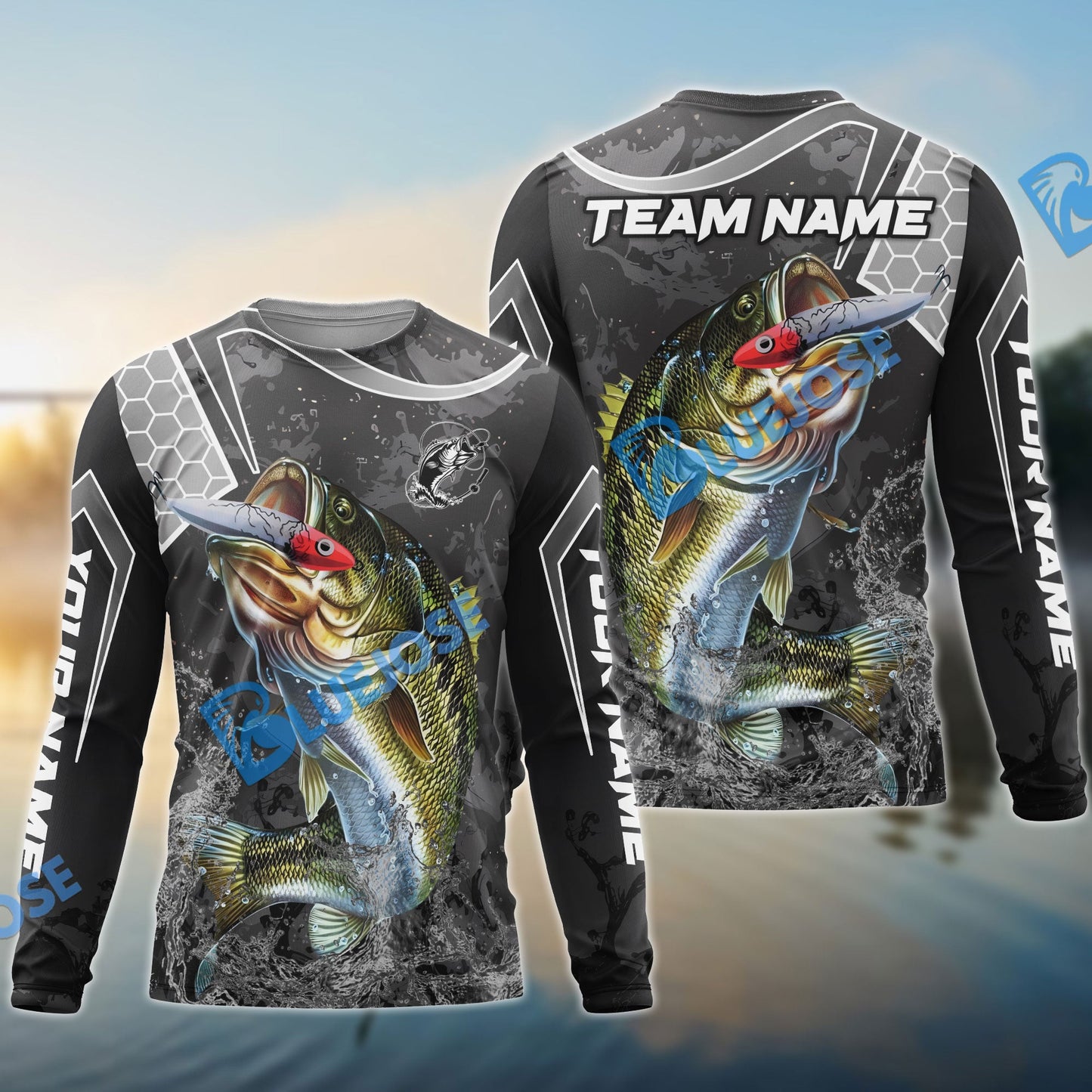 Frenzidea Bass Fishing Gray Camo Sport Custom Name & Team Name 3D Shirts