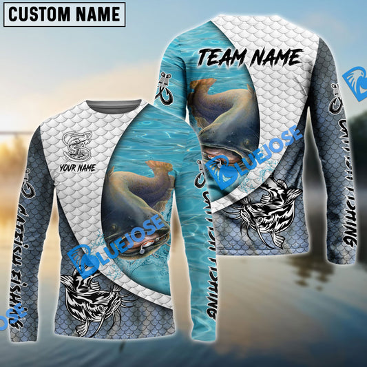 Frenzidea Catfish Fishing White Skin Diagonal Custom Name & Team Name 3D Shirts