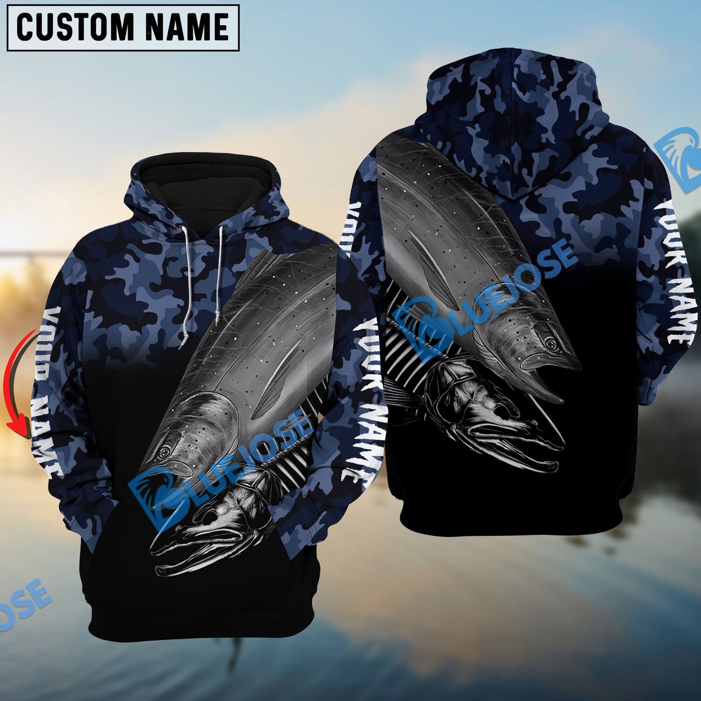 Frenzidea Chinook Salmon Fishing Camo Customize Name 3D Shirts