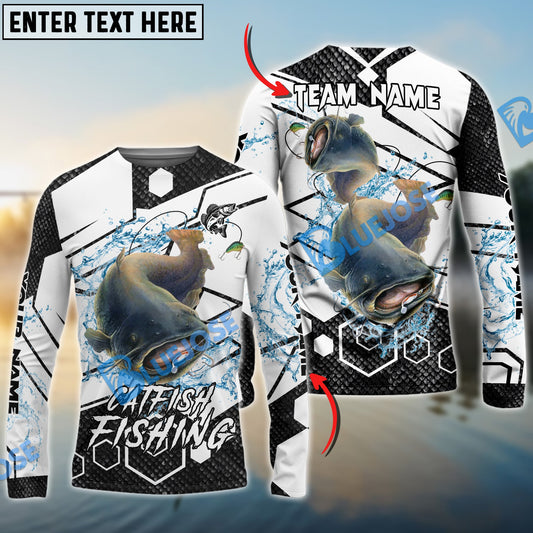 Frenzidea Catfish Fishing White Gray Black Hexagon Sport Custom Name & Team Name 3D Shirts