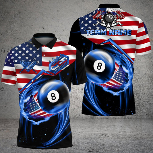 Frenzidea Billiards Ball 8 US Flag Flame Personalized Name, Team Name Unisex Shirt ( 6 Colors )