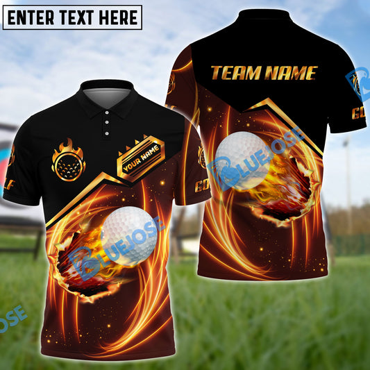 Frenzidea Premium Golden Fire Golf Ball Customized Name, Team Name 3D Shirts