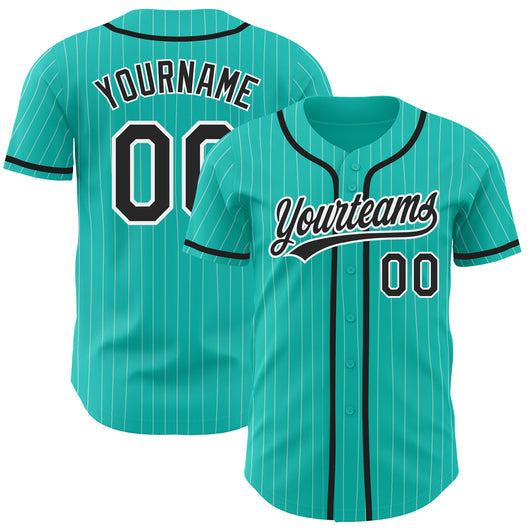 Frenzidea Custom Aqua White Pinstripe Black Authentic Baseball Jersey