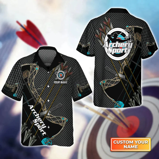 Frenzidea Archery Metal Mesh Pattern Personalized Name 3D Hawaiian Shirt